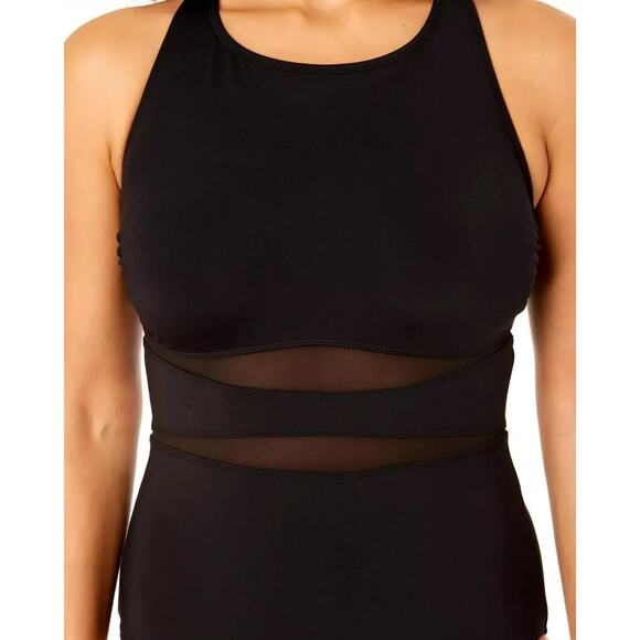 Lands’ End Black High Neck One Piece Swimsuit Women’s XL Classic Fit NWOT - Picture 2 of 6